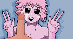 1boy 1girls after_oral cute double_v eye_contact fellatio mina_ashido my_hero_academia non-web_source oral oral_sex otamu pov self-upload shounen_jump tagme teenager v