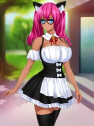 busty_biz female gamer_girl glasses long_hair pink_hair rose_(busty_biz)