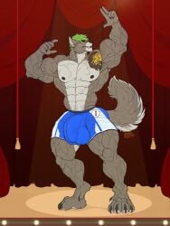 anthro ass balls big_balls big_butt briefs bulge canid canine canis clothing genitals hi_res huge_balls huge_butt kamui_behemoth male mammal muscular outline pose solo underwear wolf