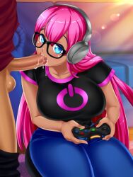 busty_biz female gamer_girl glasses long_hair pink_hair rose_(busty_biz)