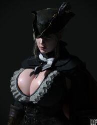 1girls 3d bloodborne breasts cleavage female female_only hi_res lady_maria_of_the_astral_clocktower large_breasts light-skinned_female light_skin looking_at_viewer rude_frog solo tricorne