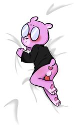 2023 anthro ass balls bear blush dakimakura_pose eyewear genitals glasses hi_res male mammal meltedgummies4u padre_(unicorn_wars) penis purple_body solo unicorn_wars