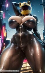 1girls ai_generated big_breasts celty_sturluson curvaceous curvy_body curvy_figure durarara!! female female_only helmet huge_breasts latex_suit mnemosynekoto monster_girl skin_tight solo_female stable_diffusion