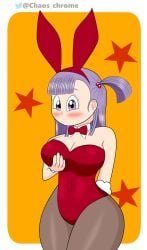 1girls big_breasts blushing bulma bulma_(bunny) bulma_(dragon_ball) bulma_briefs bunny_girl bunnysuit chaoschrome dragon_ball dragon_ball_(classic) dragon_ball_super dragon_ball_z grabbing_own_breast purble_eyes purple_hair teenager wide_hips