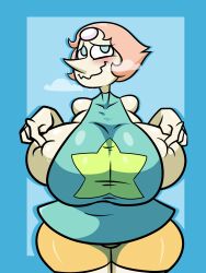 1girls big_breasts blue_eyes blush cartoon_network eyebrows female female_only fujiweeb gem gem_(species) huge_breasts large_ass pearl_(steven_universe) shorts solo solo_focus solo_futa steven_universe thick_thighs thighs white_body white_skin wide_hips