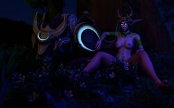 1girls 3d antlers blizzard_entertainment green_hair ifarazon mishka_(mishkamoo) night_elf original_character pink_skin solo spread_legs tattoo warcraft world_of_warcraft