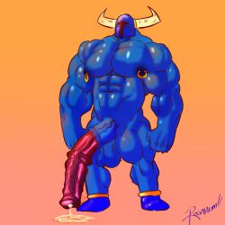 animal_genitalia balls bara big_balls big_penis cum equine_penis helmet horns horsecock male male_only medial_ring muscles muscular nipple_piercing penis rosarium shovel_knight shovel_knight_(character) solo solo_male yacht_club_games