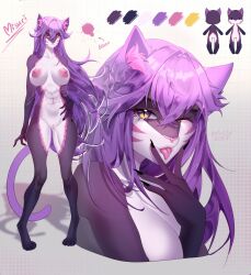 2023 anthro areola artist_name biped black_fingernails breasts color_swatch dated digital_media_(artwork) eyebrows eyelashes felid female fingernails genitals golub_lol hair hi_res hindpaw inner_ear_fluff long_fingernails long_hair looking_at_viewer mammal misuri_(golub_lol) model_sheet nails navel nipples nude paws pink_areola pink_inner_ear_fluff pink_nipples pink_nose pink_tongue pupils purple_eyes purple_hair pussy shaded slit_pupils solo standing tail tongue tuft