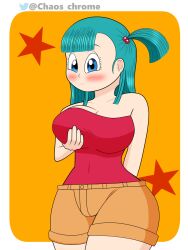 1girls big_breasts blue_eyes blue_hair bulma bulma_(dragon_ball) bulma_briefs chaoschrome dragon_ball dragon_ball_(classic) dragon_ball_super dragon_ball_z grabbing_own_breast teenager wide_hips