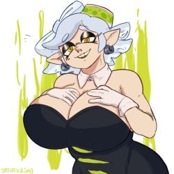 1girls alternate_breast_size big_breasts breasts breasts_bigger_than_head female female_focus female_only gray_hair grey_hair hands_on_own_chest huge_breasts light-skinned_female light_skin makeup marie_(splatoon) mole nintendo nose_piercing nose_ring solo solo_female solo_focus splatoon squid_sisters stratusgio video_game_character yellow_eyes