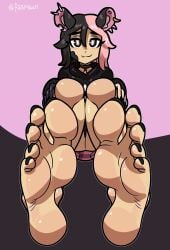 black_hair black_nails clothed cloutchu feet feet_focus foot_fetish pink_hair reathroch