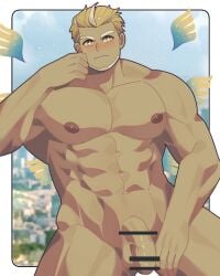 ahura_mazda_(housamo) bara beard completely_nude facial_hair highres huge_cock large_pectorals muscular muscular_male nude orexiscluster pectorals penis tokyo_afterschool_summoners