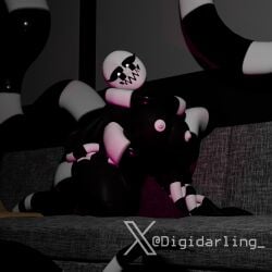 3d animatronic anticipation bald big_breasts big_thighs black_skin couch couch_sitting dark_room digidarling five_nights_at_freddy's fnaf huge_breasts kneeling looking_at_viewer marionette_(fnaf) mask monster monster_girl naked night nightmarionne puppet_(fnaf) render seductive_eyes seductive_look seductive_smile smile solo solo_female tentacle tentacle_monster tentacle_on_female white_eyes