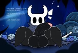 absurd_res ai_generated anthro arthropod balls big_balls big_penis black_body erection foreskin genitals glans hellsonger hellsonger_hollow_knight_ai_art hi_res hollow_knight horn huge_balls huge_cock humanoid_genitalia humanoid_penis hyper hyper_genitalia insects long_penis male penis presenting_penis protagonist_(hollow_knight) retracted_foreskin small_but_hung solo spread_legs spreading surprise team_cherry text thick_penis vessel_(species)