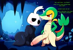 absurd_res ai_generated anthro arthropod balls big_balls big_penis black_body blush cave clothing duo erection female foreskin generation_5_pokemon genitals glans half-closed_eyes hellsonger hi_res huge_cock humanoid_genitalia humanoid_penis insects male male/female narrowed_eyes nintendo nude penis pokemon pokemon_(species) precum protagonist_(hollow_knight) red_eyes retracted_foreskin scalie sex sitting size_difference small_but_hung smile snivy text thick_penis uncircumcised