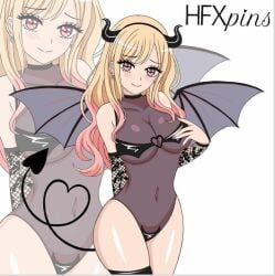 1girls cleavage cosplay female female_only hfxpins kitagawa_marin solo sono_bisque_doll_wa_koi_wo_suru succubus succubus_costume succubus_tail succubus_wings