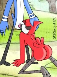 anthro ass bird blowjob cartoon_network furry margaret_smith_(regular_show) mordecai_(regular_show) park public public_nudity public_sex regular_show saucyh0t