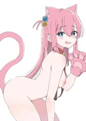 anal_plug ass bocchi_the_rock! buttplug buttplug_tail cat_ears cat_girl cat_tail catgirl collar cyan_eyes female gotou_hitori looking_at_viewer pink_hair tagme tits white_background