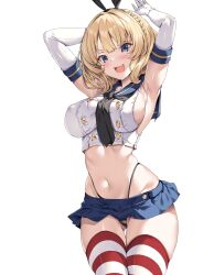 braided braided_hair bunny_ears detached_sleeves looking_at_viewer microskirt playboy_bunny_ears revealing_clothes sailor_uniform sideboob skindentation tagme thighhighs thong thong_above_skirt thong_straps torisan