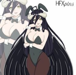 albedo_(overlord) black_hair bunny_ears bunnysuit devil_horns hfxpins overlord_(maruyama) succubus succubus_horns