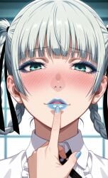 ai_generated blue_lipstick blue_nails finger_on_lip kakegurui lips lipstick momobami_kirari nail_polish touching_lip