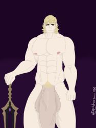 bad_anatomy bara fire_emblem fire_emblem_fates large_balls large_penis larger_male male male_only siegbert_(fire_emblem) sword weapon