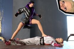 2girls 3d barefoot blonde_hair choking feet female female_only foot_fetish lidia_sobieska reina_mishima ryona ryonafan45 stepped_on stepping_on_female tekken tekken_8 yuri