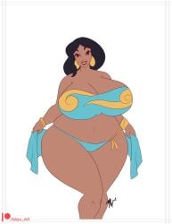 1girls aladdin aladdin_(1992_disney_film) big_breasts black_hair breasts cleavage dark-skinned_female dark_skin disney female huge_breasts mav_art middle_eastern middle_eastern_female princess_jasmine solo thick_thighs walt_disney wide_hips