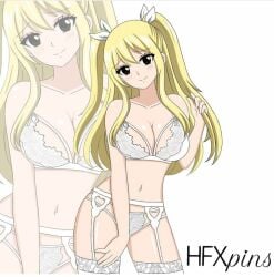 blush cleavage fairy_tail hfxpins lingerie lucy_heartfilia yellow_hair