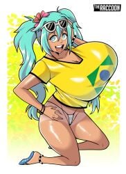 1girls big_breasts big_thighs brazilian_miku breasts busty clothing female female_only giant_breasts gigantic_breasts hatsune_miku huge_breasts large_breasts massive_breasts raccoonserver sandals sunglasses sunglasses_on_head thick_thighs thighs twintails vocaloid voluptuous