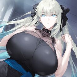 ai_generated big_breasts blue_eyes fate/grand_order fate_(series) morgan_le_fay_(fate) plusmolfa white_hair