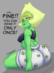 1girls ass bombcat cartoon_network female gem_(species) peridot_(steven_universe) solo steven_universe text underwear