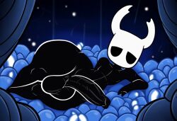 ai_generated anthro arthropod ass balls big_balls big_penis black_body black_skin clothing erection genitals glans hellsonger hellsonger_hollow_knight_ai_art hi_res hollow_knight horn huge_cock humanoid_genitalia humanoid_penis looking_at_viewer lying male on_side penis protagonist_(hollow_knight) retracted_foreskin small_but_hung solo team_cherry thick_penis vein vessel_(species)