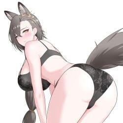 1girls alternate_version_available animal_ears arknights ass bra breasts female female_only panties penance_(arknights) white_background wolf_ears wolf_girl xervrnzzicbr04j