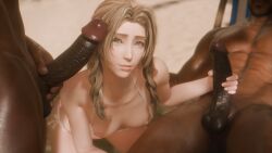 3boys 3d 3d_render aerith_gainsborough bikini blonde_hair breasts brown_hair clothed_female_nude_male dark-skinned_male dark_skin erection female final_fantasy final_fantasy_vii final_fantasy_vii_remake fingernails gangbang green_eyes group group_sex interracial kneeling large_penis light-skinned_female lips long_hair looking_at_viewer looking_up madrugasfm male medium_breasts micro_bikini mmf_threesome multiple_boys multiple_penises nipples nude penis precum print_bikini sex side-tie_bikini_bottom sidelocks solo_focus source_filmmaker straight swimsuit tekoki testicles threesome uncensored underwear wavy_hair