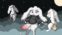 anal cave_story cum dildo dildo_in_ass drool furry gay grey_sweater mimiga sky sweater sweater_lift white_body white_fur