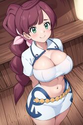 1girls ai_generated big_breasts breasts chloe_(pokemon) cleavage collarbone female female_focus female_only green_eyes nintendo pokemon purple_hair ryuzam solo