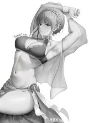 1girls alternate_costume armpits bangs bare_arms bare_midriff bare_thighs bikini braid breasts cleavage feikyart female female_only fire_emblem fire_emblem:_three_houses fire_emblem_heroes greyscale large_breasts looking_at_viewer marianne_von_edmund marianne_von_edmund_(summer) midriff monochrome navel nintendo official_alternate_costume sarong short_hair sideboob sidelocks sitting solo swimsuit thick_thighs thighs underboob white_background