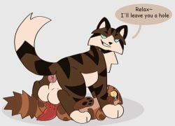 animal_genitalia anus balls brown_body brown_fur feral furry hawkfrost_(warriors) leafpool_(warriors) light_brown_body light_brown_fur looking_at_viewer penis rape speech_bubble testicles uncensored warriors_(book_series) warriors_(cats) white_underbelly