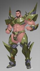 1boy abs armor bara beard bikini_armor bulge camouflage_male_underwear facial_hair full_beard full_body highres large_pectorals looking_at_viewer male_focus male_only male_pubic_hair mature_male muscular muscular_male navel navel_hair original pauldrons pectorals penis penis_peek pubic_hair revealing_clothes sergray999 short_hair shoulder_armor solo standing stomach thick_arm_hair thick_eyebrows thick_navel_hair thick_thighs thighs tsurime undercut
