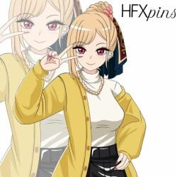 1girls female female_only hfxpins human kitagawa_marin not_porn safe safe_for_work sfw smile solo sono_bisque_doll_wa_koi_wo_suru yellow_hair yellow_jacket