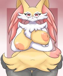 1girls angry angry_expression anthro areolae arms_under_breasts big_breasts braixen breasts crossed_arms female female_only flofluffy1 furry generation_6_pokemon glasses inverted_nipples looking_at_viewer mature mature_female nintendo nipples pokémon_(species) pokemon pokemon_(species) pussy red_eyes slit_pupils solo thick_thighs very_high_resolution wide_hips