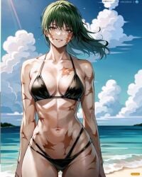 ai_generated beautiful_background big_ass big_breasts bikini burn_scar burn_scars fit_female jujutsu_kaisen long_hair scars_all_over sky slim_waist smile strong_woman sunlight swimsuit swimwear thick_thighs tomboy zenin_maki