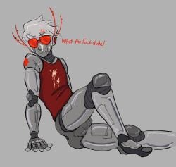 afterdusk_00 angry annoyed cum dave_strider davebot_(homestuck) homestuck male_focus male_only partially_clothed request robot robot_boy viktor viktor_(artist)