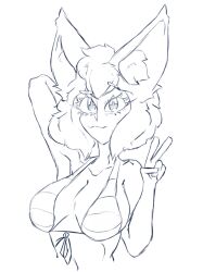 big_breasts big_eyes bikini bikini_top breasts female female_focus female_only furry furry_ears furry_female greyscale hair horny horny_female meremor sketch