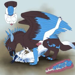 1:1 anal anal_sex animal_genitalia anthro anthro_on_feral anthro_penetrated anus avian balls blue_body blue_fur blue_markings bodily_fluids cum cum_in_ass cum_inside cutaway dragon duo ennismore erection feral feral_penetrating feral_penetrating_anthro fur furred_dragon furred_scalie genital_fluids genitals gryphon hi_res internal internal_anal knot male male/male markings mythological_avian mythological_creature mythological_scalie mythology penetration penis pink_anus pink_knot pink_penis scalie sex sheath size_difference zoophilia