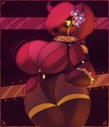 bodysuit bulging_breasts child_bearing_hips collar fempyro flower_in_hair flowers gas_mask hair_over_one_eye hands_on_hips horns huge_breasts large_breasts looking_at_viewer ludicrousspeeds one_eye_obstructed pyro_(team_fortress_2) pyro_the_flamedeer_(tf2) rule_63 spiked_collar sweat sweating sweaty thick_thighs thigh_highs thighhighs unzipped unzipped_bodysuit