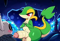 absurd_res ai_generated anthro arthropod balls big_penis blush bodily_fluids duo erection feral generation_5_pokemon genitals hellsonger hi_res humanoid_genitalia humanoid_penis insects male nintendo nude penis pokemon pokemon_(species) precum protagonist_(hollow_knight) red_eyes reptile scalie smile snivy