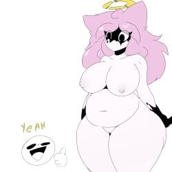 1girls chubby chubby_female claws dedny_(huesosdry) demon demon_girl hair huesosdry looking_at_partner looking_down pink_hair tagme