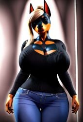 3d ai_generated animal_ears anthro anthro_focus anthro_only black_fur black_top blonde_hair breasts_bigger_than_head cleavage curvy doberman female_only jeans looking_at_viewer majorfluffy milf novelai pointy_ears realistic_shading ribbed_fabric ribbed_sweater solo solo_female solo_focus straight_hair tan_fur tight_clothes tight_clothing tight_jean updo